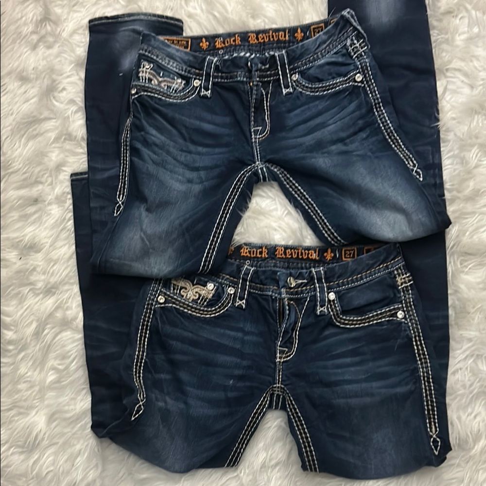 Rock Revival Blue Skinny Jeans with Contrast Stitching